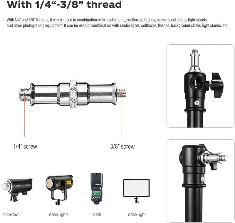 soonpho Photography Extension Boom Arm for Light Stand/C-Stand,2.3ft to 4.9ft Ajustable Crossbar Holding Arm with 1/4" to 3/8" Screw - Image 4